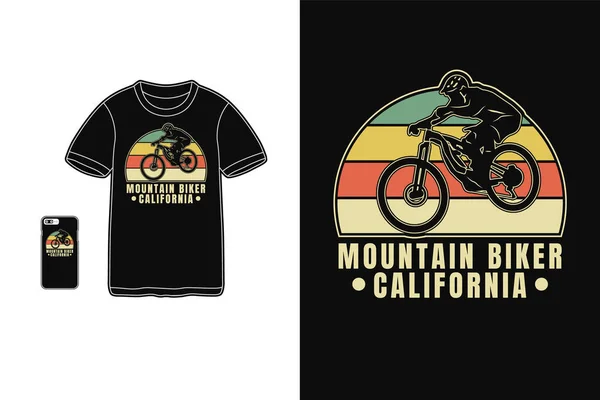 Mountainbiker Kalifornien Shirt Varor Siluett Mockup Typografi Stockvektor