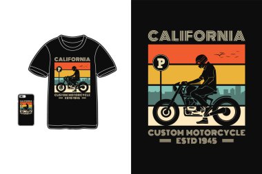California özel motosiklet, gömlek tasarımı silüet retro tarzı