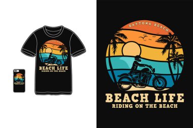 Sahil hayatı, gömlek tasarımı silüet retro tarzı