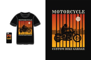 Motosiklet, t-shirt tasarımı silüet retro tarzı