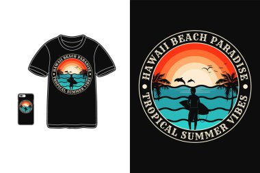 Hawaii plaj titreşimleri, gömlek tasarımı silüet retro tarzı