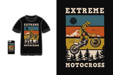 Ekstrem motokros, t-shirt tasarımı silüet retro tarzı