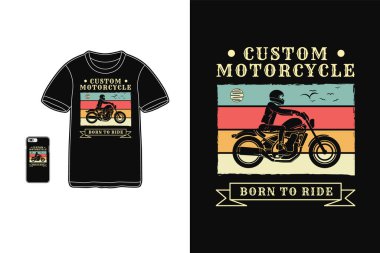 Özel motosiklet, t-shirt tasarımı silüet retro tarzı