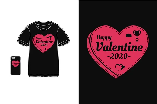 Happy Valentine Cute Shirt Design Silhouette Style — Stock Vector