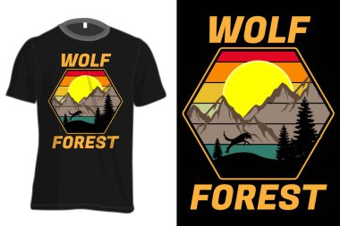 Wolf Forest T-Shirt Retro Vintage Biçimlendirmesi Yapıyor