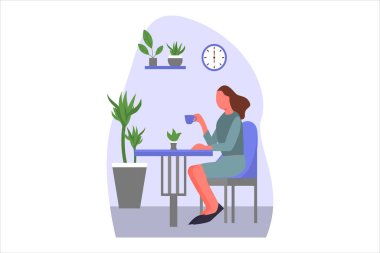 Kahve Dükkanı Düz Tasarım Çizimi