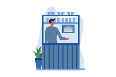 Kahve Dükkanı Düz Tasarım Çizimi