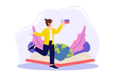 Dünya Kitap Günü Düz Tasarım İllüstrasyonu