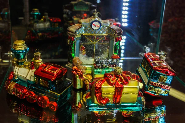 stock image Toys in the form of Christmas trees on the table