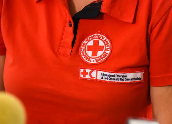 Poltava Ukraine April 2023 Emblem International Committee Red Cross Inscription — Stock Photo, Image
