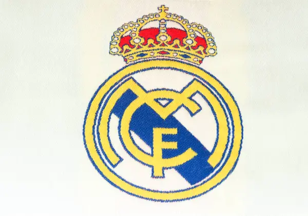 Real Madrid Embléma Szöveten Stock Kép