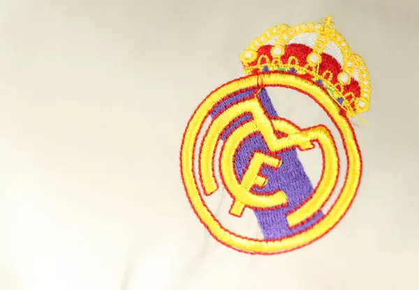 Real Madrid Embléma Szöveten Stock Kép
