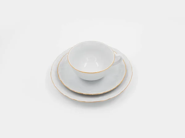 Luxury White Coffee Cup Set White Background Plates Bowl White — Stock Photo, Image