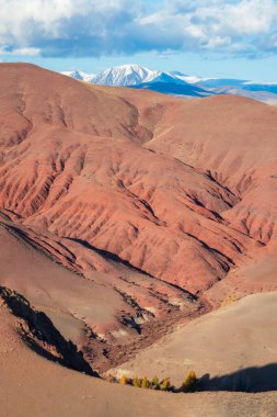 Destansı kızıl dağlar dikey manzara. Altai bölgesinde pastel renkli dağlar. 