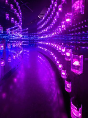 Dubai, BAE - 28 Mayıs 2024: Işıklar Geleceğin Müzesi 'nde dikey görünüm. 