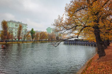 Moskova 'da Chistye Prudy' de sonbahar sakin bir akşam. Şehir hayatı konsepti. Rusya.