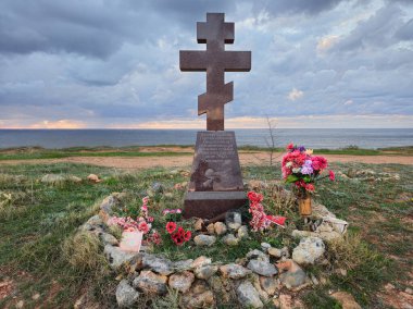 Sivastopol, Kırım, - 19 Ekim 2024: Cape Chersonesos 'taki Sivastopol Savunma Kahramanları Anıtı.