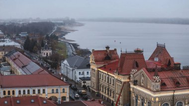 Rybinsk, Russia - November 21, 2024: Evening november in the Rybinsk. View from above. Its a historical town situated on the Volga river. Popular touristic landmark. Russia.  clipart