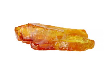 Closeup natural rough uncut amber stone on white background. Amber is a fossilized tree resin. 