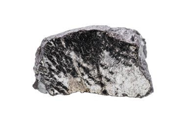 Beyaz arka planda doğal kaba, seçkin Shungite Taşı. Dünya mineralleri özellikle yüksek karbon (fullerenes) atomu içerir. (seçici odaklanma, sığ DOF)