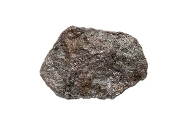 Beyaz arka planda ferromanganez (manganez) cevheri, çelik ve alaşım endüstrisinde malzeme