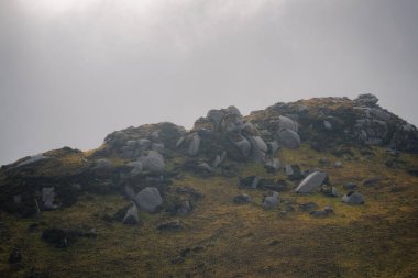 Promontory of granite boulders on a hill in Xistral Abadin in Lugo Galicia