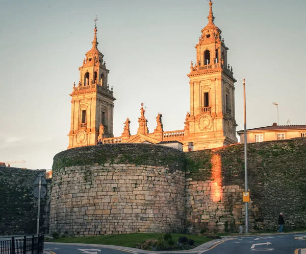 Romerska Muren Och Den Romanska Katedralen Lugo Galicien — Stockfoto