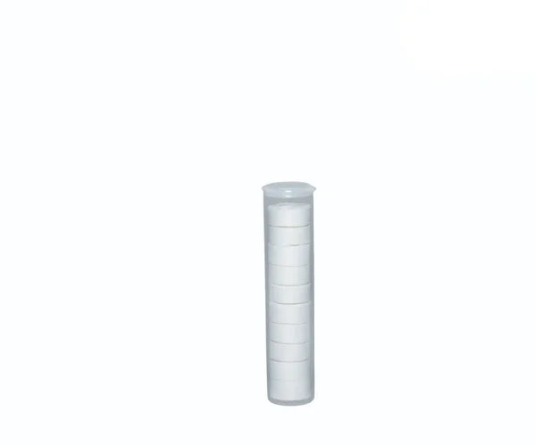 Esponja Comprimida Tubo Color Blanco Para Tratamientos Spa — Stock Photo, Image