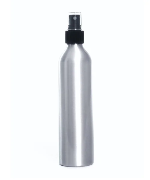 Botella Atomiador Aluminio Color Plata Tapa Negra 180 — ストック写真