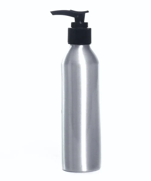 Botella Atomizador Aluminio Color Plata Tapa Negra 180 — Fotografia de Stock