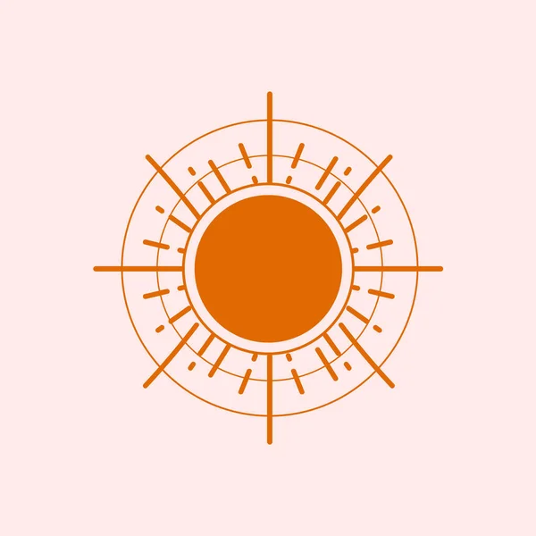 Bej arka planda vektör düz bohem doğrusal güneş çizimi. Güneş ışınları.