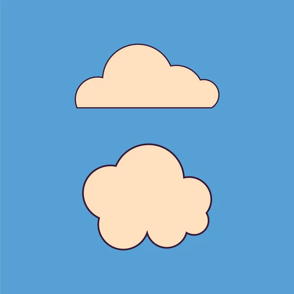 Mavi Arkaplanda Vector Groovy çizgi film klasik bulutları. Hippi Moda Estetik Tasarımı, Geometrik. Retro Biçimi 70 'ler, 80' ler.