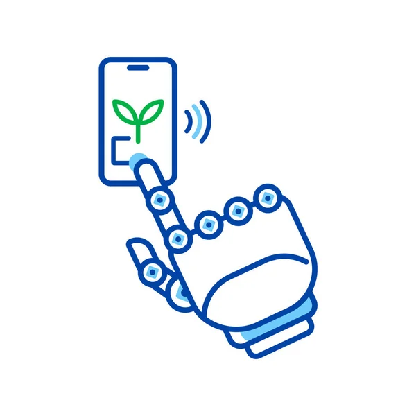 Vector Flat Agro Technologies Icon with Robot`s Hand, Pant and Wifi on White Background. Web, Digital, Mobile, App.