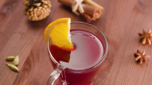 Verre Vin Chaud Avec Une Tranche Orange Vin Chaud Ingrédients — Video