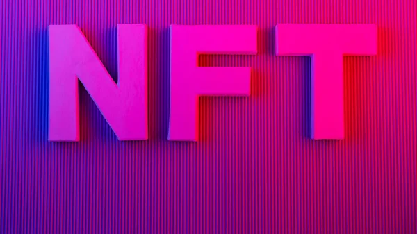 Nft Niet Fungibel Token Een Neon Roze Paarse Achtergrond Crypto — Stockfoto