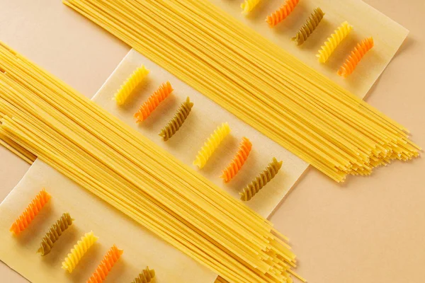 Italiaanse Rauwe Pasta Verschillende Soorten Vormen Van Pasta Italiaans Culinair — Stockfoto