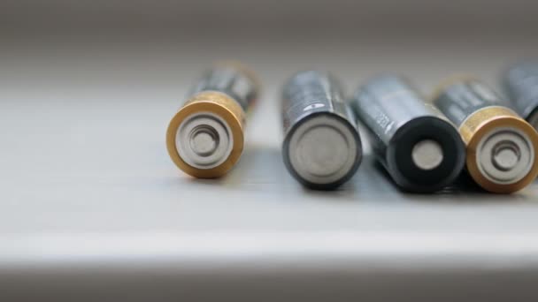 Idee Voor Batterijrecycling Gebruikte Batterijen Close — Stockvideo