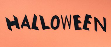 Siyah Kağıt Kesme Cadılar Bayramı Yazısı Turuncu Arkaplan, Cadılar Bayramı Konsepti, Boşluğu Kopyala