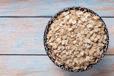 Tahta Tahta Tahtalarda Pişmemiş Yulaf Ezmesi Sağlıklı Vegan Kahvaltısı, Kopya Alanı, Üst Görünüm