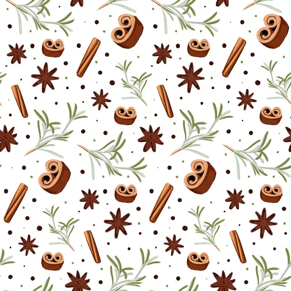 Christmas Seamless Pattern Spices Mulled Wine — Stock Vector