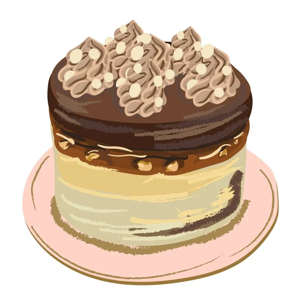 Gâteau Anniversaire Glaçage Sucré Délicieux Régal Festif Cadeaux Vacances Félicitations — Image vectorielle