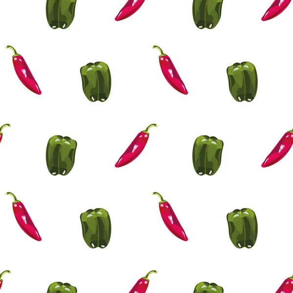 Red Hot Chili Und Grüne Paprika Nahtlose Muster Vektor Handgezeichneter — Stockvektor