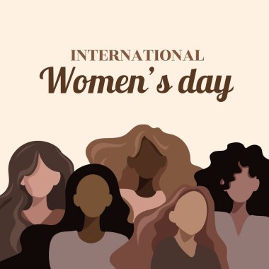 Mutlu kadınlar günü düz stili. Çeşitli kadınlar feminizm, özgürlük, bağımsızlık, güçlenme, kadın hakları, eşitlik için bir arada duruyorlar.
