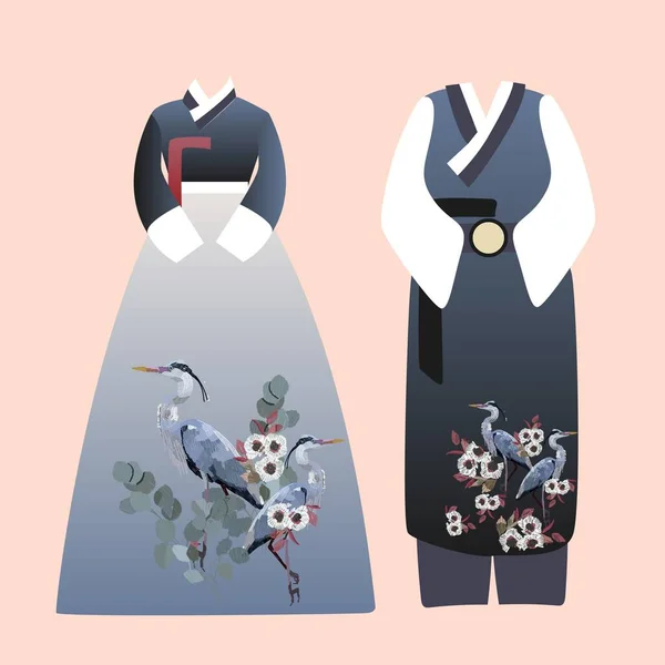 Hanbok Παραδοσιακή Κορεάτικη Στολή Εθνικό Φόρεμα Hanbok — Διανυσματικό Αρχείο