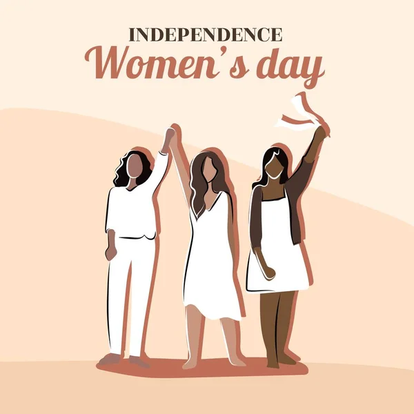 独立した女性の日 女性は手を握って 白い服の女の子 — ストックベクタ