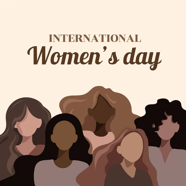 Щасливий Жіночий День Плоский Стиль Різноманітні Жінки Стоять Разом Фемінізм — стоковий вектор