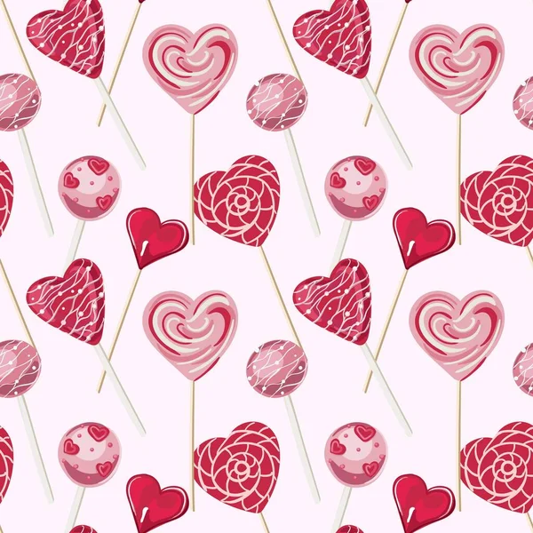 Леденцы Форме Сердца Бесшовные День Святого Валентина Шаблон Оберточной Бумаги — стоковый вектор