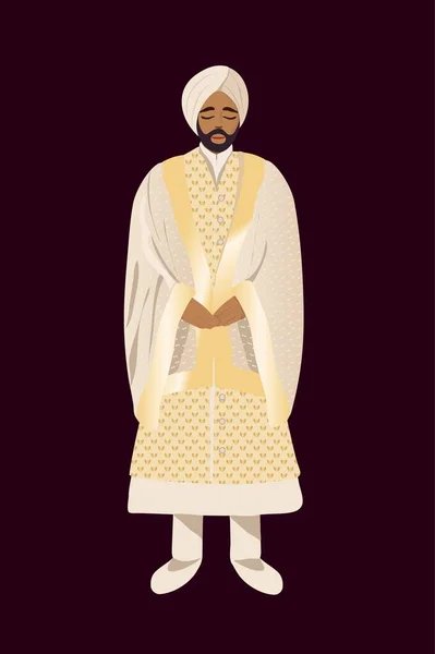 Fiancé Indien Costume Mariage Traditionnel Indien Illustration Vectorielle — Image vectorielle