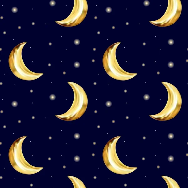 Himlen Ett Sömlöst Mönster Måne Och Stjärnor Tryck För Barntapeter — Stock vektor