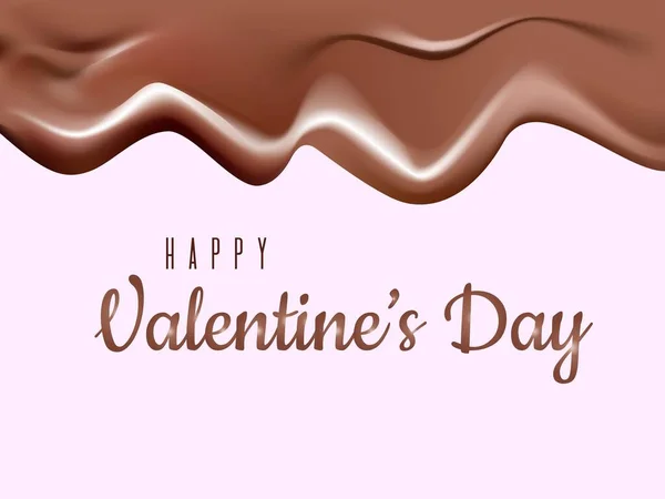 情人节快乐横幅 情人节贺卡 红心背景 滴在融化的巧克力中 等量高些 现实的三维液体巧克力乳霜或糖浆的说明 — 图库矢量图片